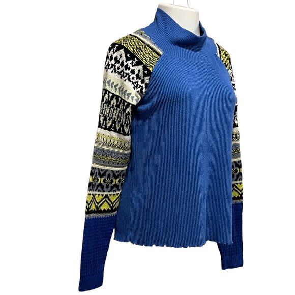 Free People NWT Prism Fair Isle Pullover Top, Blue Bell Combo, L - Picture 7 of 8